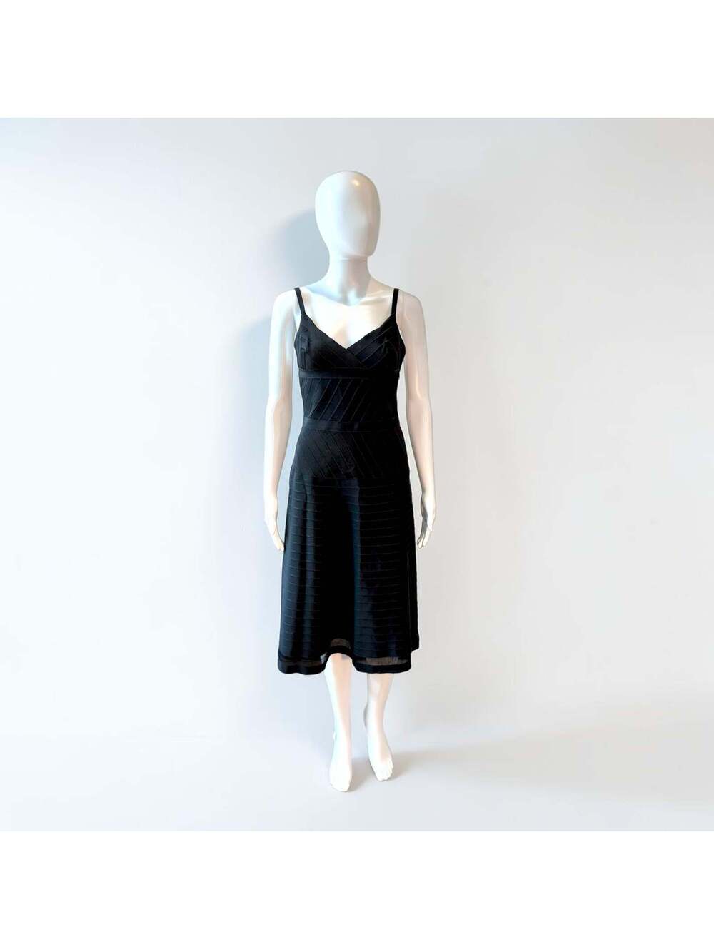 Archival Vintage 2003 Prada Chevron Paneled Midi Slip Dress Black IT 42 / US 6